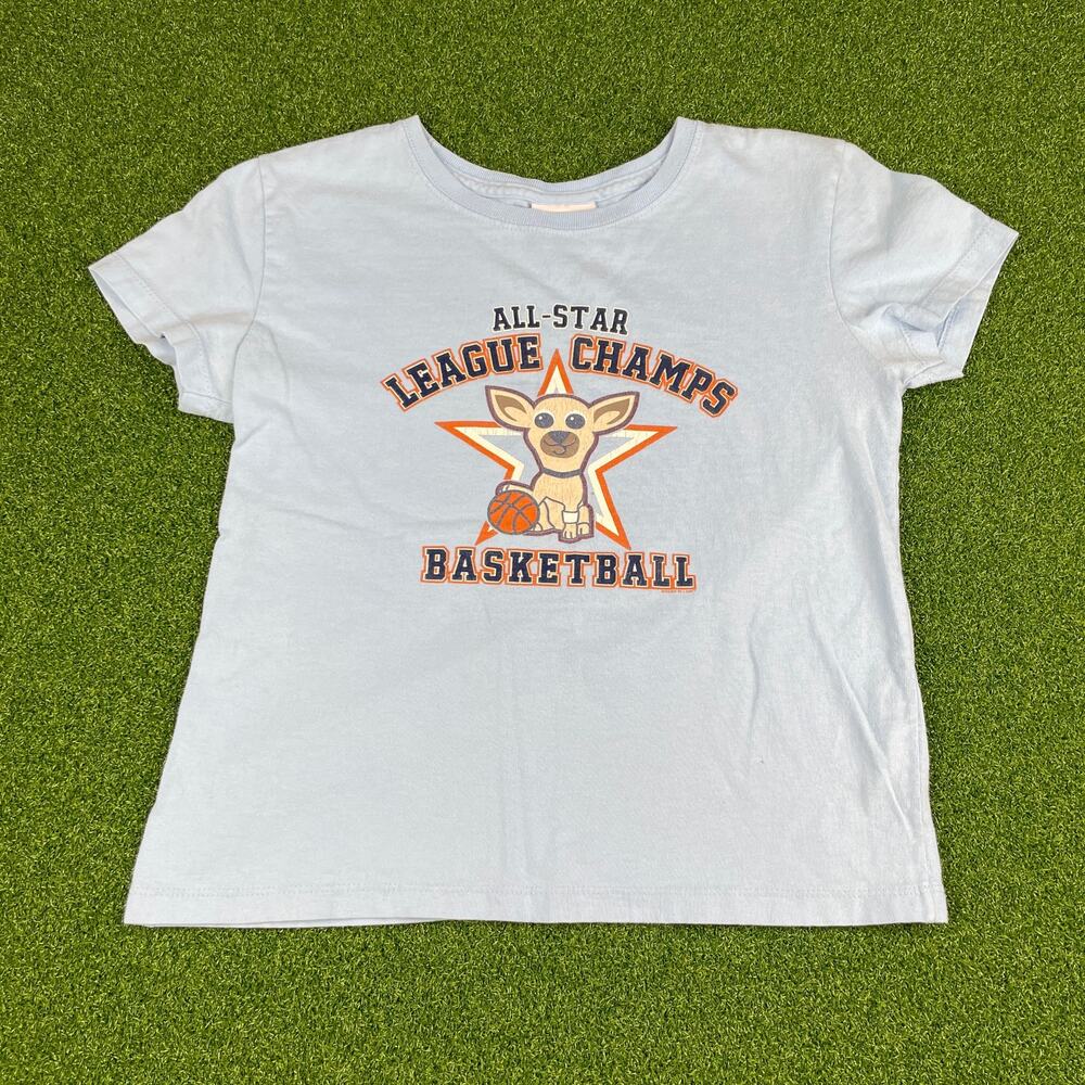 Vintage Y2K Sonoma Sporty Puppy Graphic Light Blue Baby T Sz S